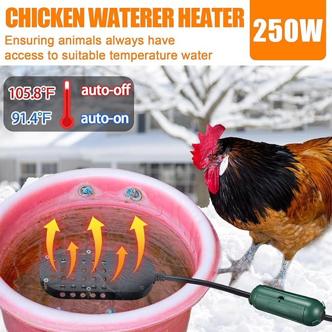 3 Pcs Submersible Water Heater Bird Bath Heater Chicken Waterer De-icer Water Trough Outdoor for Farm Pond Winter Poultry Livestock Tank Horse Drink, Pipe Tape Cord Cover(Black,250 W)