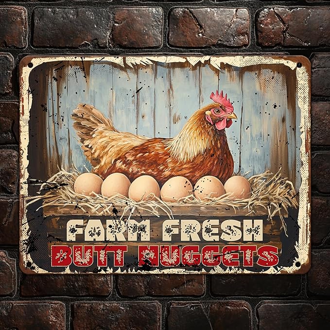 Chicken Coop Signs Funny Metal Signs Chicken Decor Farm Rooster Yard Decor Vintage Tin Sign Chicken Decorations For Home Farm Fresh Butt Nuggets Sign 12x8 Inch