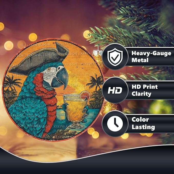 Vintage Parrot Round Metal Sign Retro Beach Tin Sign Nostalgic Rustic Wall Decor Kitchen Bar Man cave Living Room Bedroom Garage Bathroom 8 * 8 In