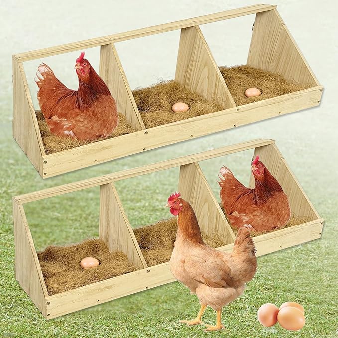 Chicken Nesting Boxes, 6 Compartment Wooden Chicken Laying Boxes, Nesting Boxes for Chickens, Hens, Ducks, Poultry Nest Box for Laying Eggs, Includes 6 Fake Eggs