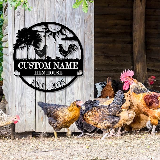 Custom Chicken Coop Metal Sign, Personalized Farmhouse Wall Decor, Vintage Fluffy Butt Hut Decor, Custom Name Sign for Farm, Gifts for Chicken Lovers