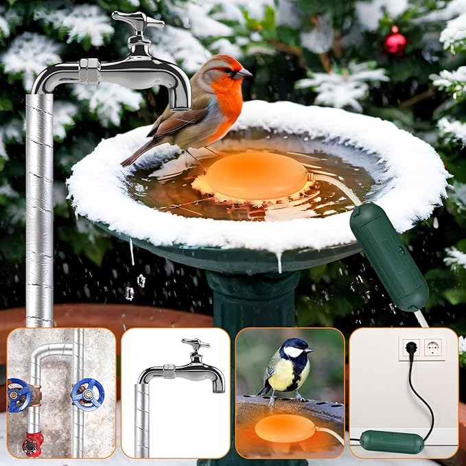 3 Pcs Submersible Water Heater Bird Bath Heater Chicken Waterer De-icer Water Trough Outdoor for Farm Pond Winter Poultry Livestock Tank Horse Drink, Pipe Tape Cord Cover(Milky White,70 W)