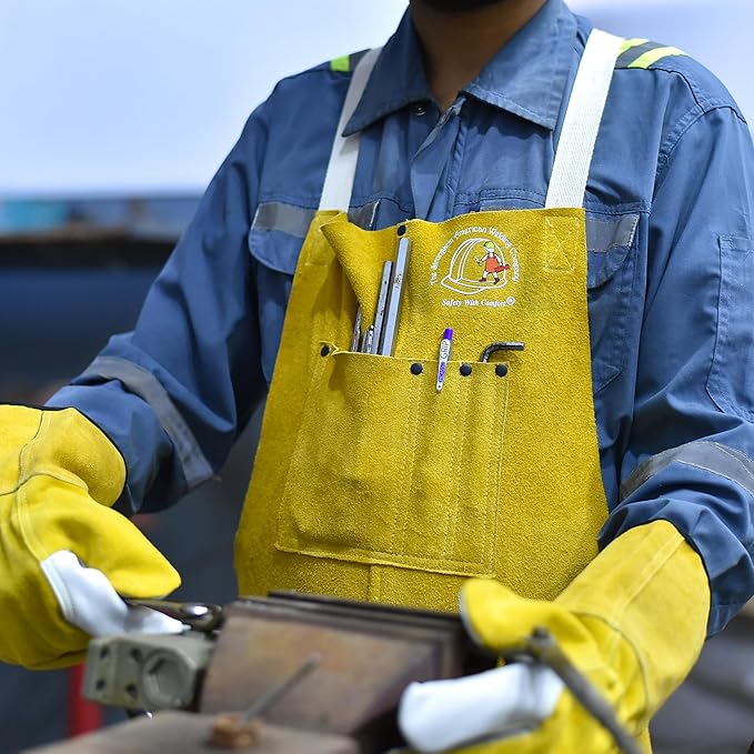 Strongarm Welding Aprons - FR Cotton & Split Leather Options - X-Tech Cross-Back Straps - Pockets - 24x36 / 24x42