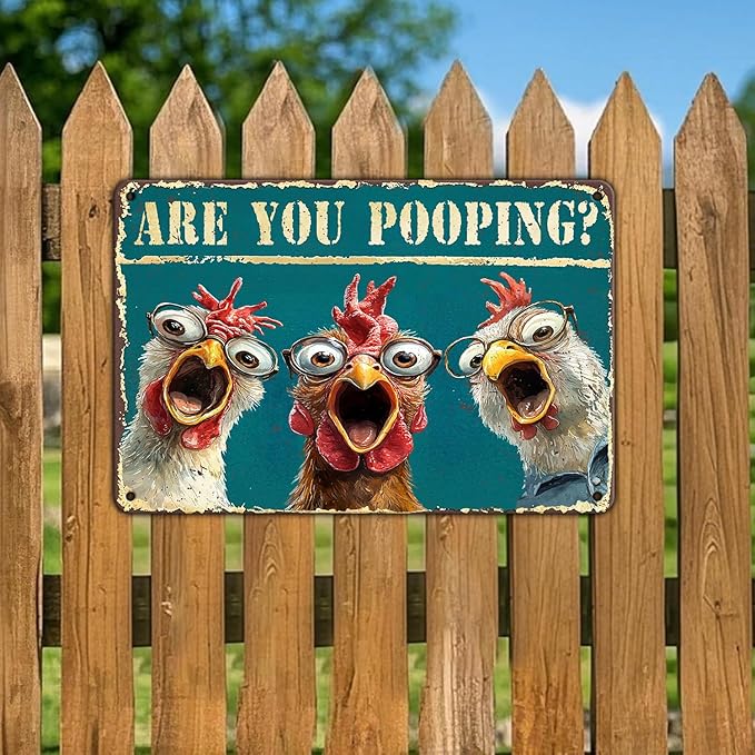 Funny Bathroom Chicken Signs Vintage Are You Pooping Chicken Metal Tin Signs Home Decor Toilet Wall Decor Art Humorous Bathroom Poster 12x16 Inch