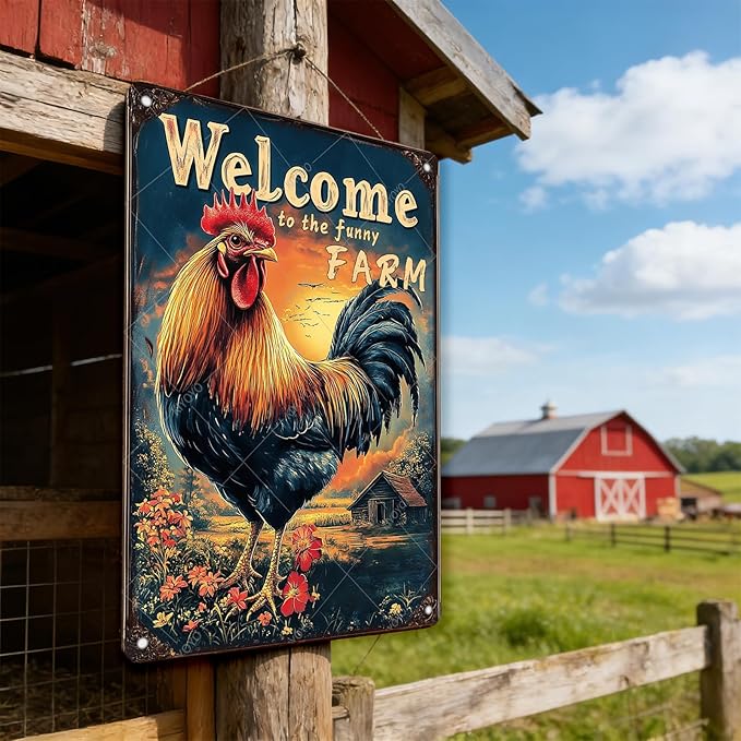 Metal Signs Welcome To My Funny Farm Sign Retro Aluminum Sign for Home Office Kitchen Bar Cafe Garden Wall Decor 12x8 Inch