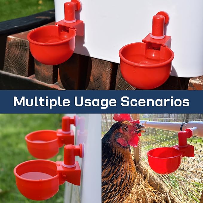 Chicken Waterer Cups | Automatic Large Chicken Water Feeder for Chicks, Turkey, Ducks, Goose, Bunny and Birds | Poultry Waterer - BPA Free & Leak Proof Design (4 Pack)