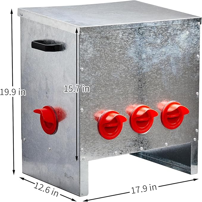 Automatic Chicken Feeder No-Waste, Metal Poultry Feeder Large Capacity for Chickens, Geese, Ducks, Turkeys, Quails (5 Ports)