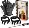 Smoker Gloves and Meat Claws | No.1 Heat Resistant BBQ Grill Gloves | Meat Shredder Claws | Thermometer | Silicone Smoker Oven Mitts & Pulled Pork Shredders | Barbecue, Grilling, Smoking, Shredding