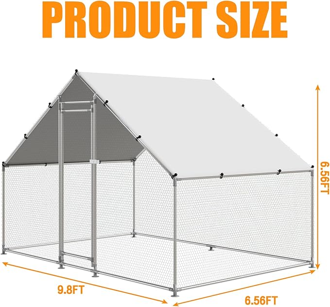 Large Metal Chicken Coop Walk-in Poultry Cage Hen Duck Run House with Waterproof & Anti-UV Cover Galvanized Rabbits Habitat Spire Shaped Cage for Outdoor Yard Farm Use