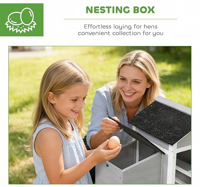 PawHut Chicken Coop Outdoor Weatherproof, Wooden Duck House with Nesting Box, Pull-Out Metal Tray, for 1-2 Chickens, Rabbits, Ducks, Poultry Cage Rabbit Hutch for Backyard, Farm, 36" x 25" x 27"