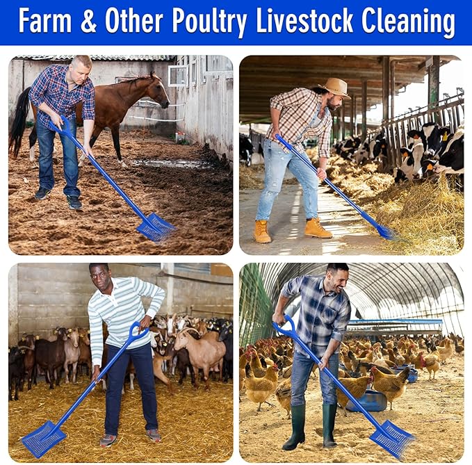 Sifting Shovel, Heavy Duty Metal Sand Sifter for The Beach, 53.5" Long Sand Sifter Shovel for Beach Fun, Chicken Coop, Farm Goat Stall Sand Poop Cleaning, with Ergonomic D-Grip Handle (Blue)