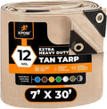 Heavy Duty Tan Poly Tarp 7' X 30' - Multipurpose Protective Cover - Durable, Waterproof, Weather Proof, Rip and Tear Resistant - Extra Thick 12 Mil Polyethylene - by Xpose Safety