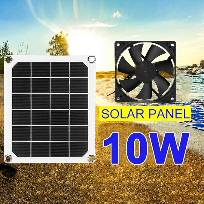 Solar Exhaust Fan, USB Solar Panel Fan Kit 6V 10W Outdoor Monocrystalline USB Charging for Small Chicken Coops, Greenhouses, Sheds,Pet Houses, Window Exhaust