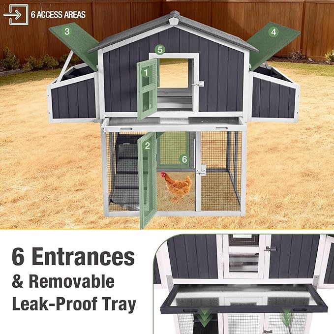 Large Chicken Coop with Unique Folding Design – Easy Assembly, Outdoor Hen House with 2 Nesting Boxes, Leakproof Pull-Out Tray, and UV-Resistant Roof (Black)