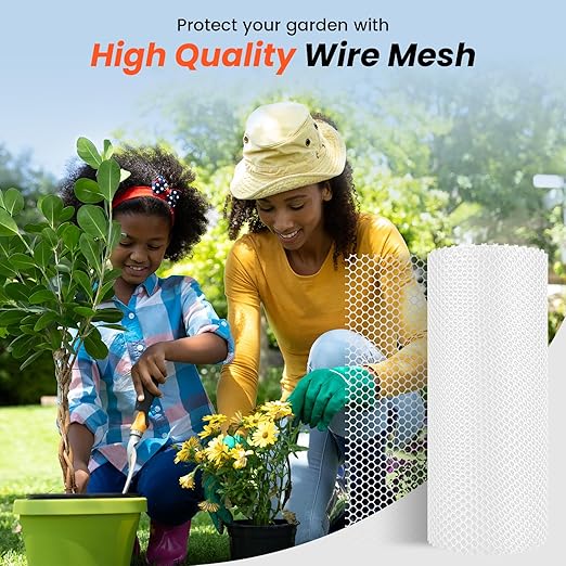 16IN x 50FT Plastic Chicken Wire Mesh, Chicken Wire for Floral Arrangements, Chicken Wire Mesh for Crafts with 100 Pcs Zip Ties, Mesh Fence for Dogs, Deers, Poultry