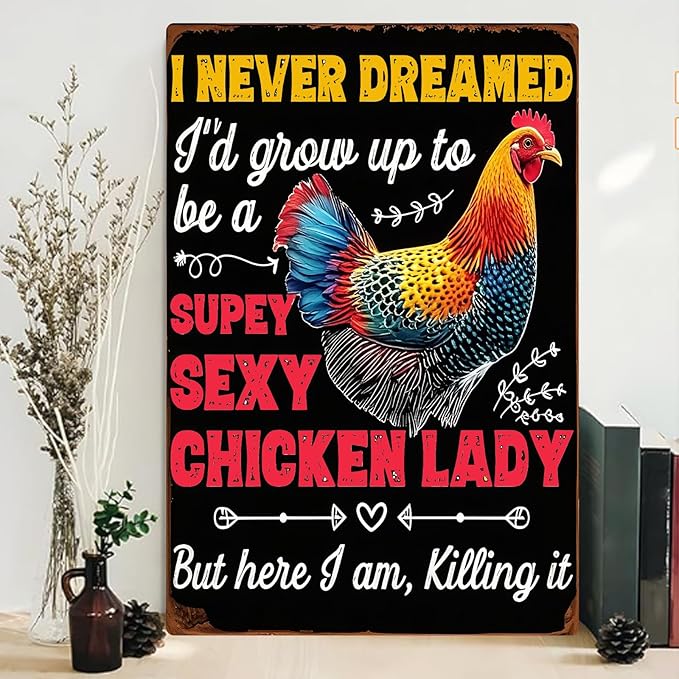 Chicken Metal Tin Sign Vintage Retro Poster Wall Decor Chicken Decoration for Chicken Coops Farms Yard Home Bar Cafe Garage or Office - Thoughtful Chicken Gift Idea