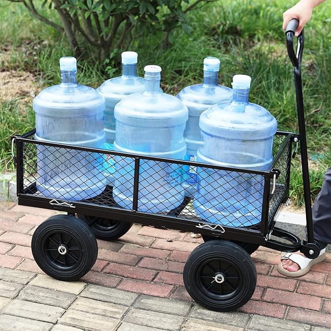 Wagon with Removable Sides - Can be Used in Farms, Warehouses etc - Dump Cart - Solid Black Wheels