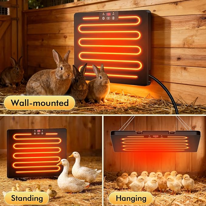 Smart Chicken Coop Heater, 200W Chicken Heater with Adjustable Temperature & Timer Controller, Radiant Heat Flat Panel Chicken Warmer Chicken Coop Heaters Inside for Winter Chicks Poultry Pet