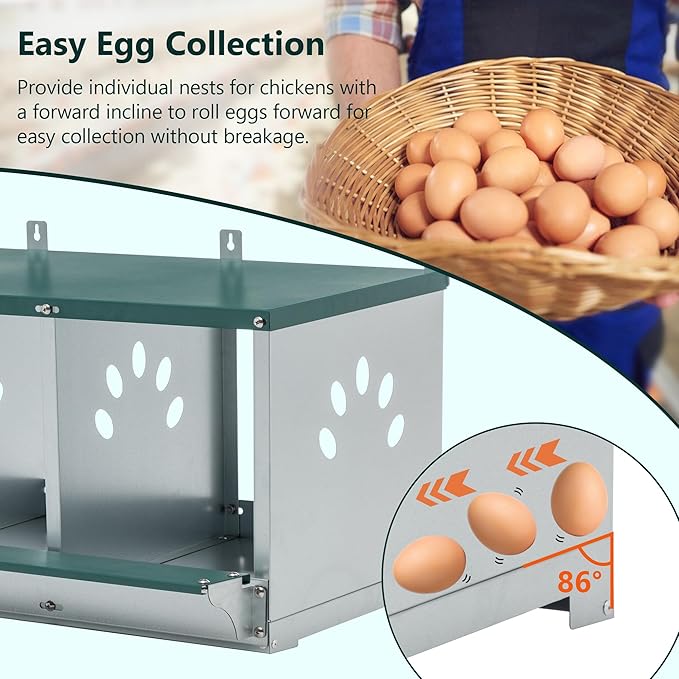 Chicken Nest Box, 3 Compartment Nesting Box, 3 Room Metal Nesting Boxes, Chicken Egg Laying Box Fit for Different Chicken Breeds
