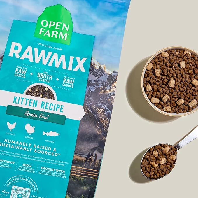 Open Farm, RawMix Dry Cat Food, Protein Packed Kibble Coated in Bone Broth with Freeze Dried Raw Chunks, Formulated For Kittens, Chicken With Turkey & Wild Caught Salmon Recipe For Kittens, 2.25lb Bag