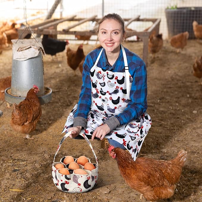 2 Pcs Egg Collecting Apron with 15 Pocket Gathering Basket with 7 Pouch for Chicken Duck Goose Eggs Easter Supplies