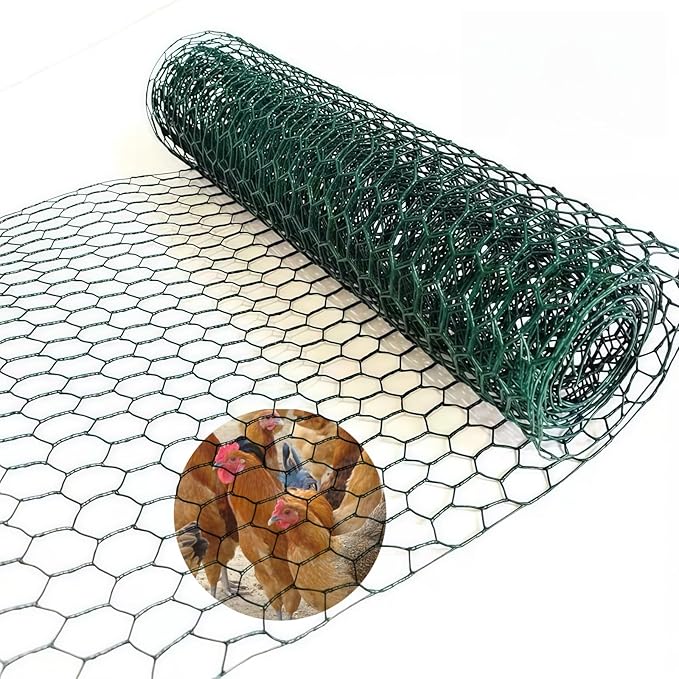 Chicken Wire for Floral Arrangements (Green, 15.7 x 236 Inch), 0.6 Inch Hexagonal Galvanized PVC Coated Netting Fence for Crafts, Poultry, Garden,Sturdy Roll Plant Protector