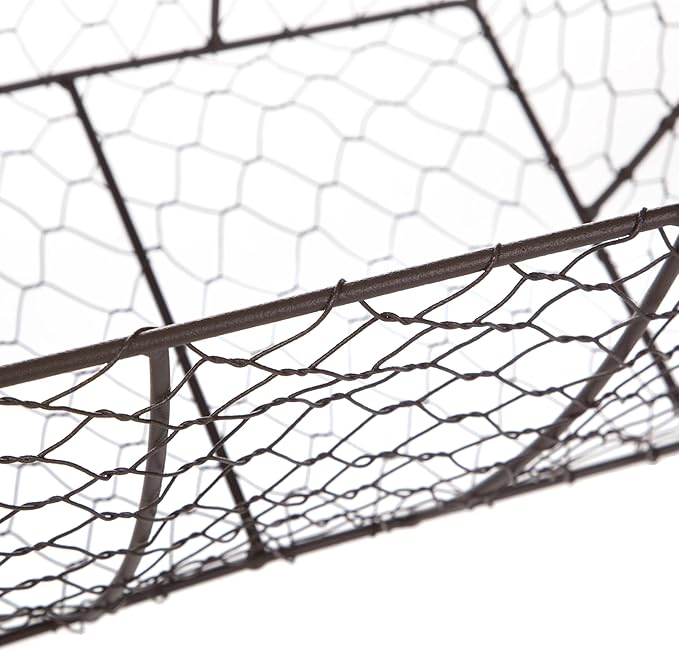 2-Pack Decorative Brown Chicken Wire Baskets with Wooden Handles – Multi-Purpose Storage, 12.2" L x 8" W x 7.28" H
