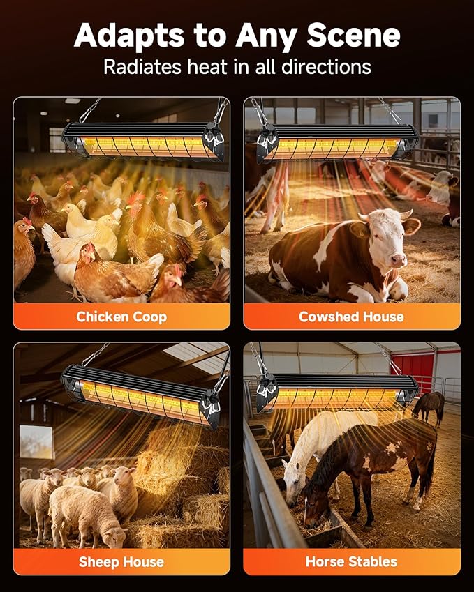 Chicken Coop Heater 400W Adjustable Heat Lamp Extended Large Brooder Heater for Chicks UL Passed Carbon Fiber Bulb Indoor Livestock Pets Warmer in Winter Rabbit Dog