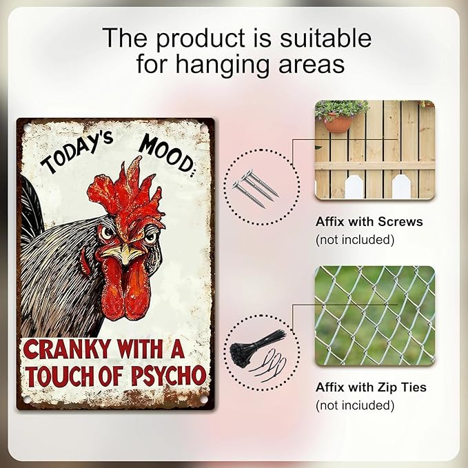 Funny Chicken Coop Signs - Vintage Sign Metal Tin Today's Mood For Chicken Lovers Gifts Outdoor Home Farm Wall Art Decor 8x12 Inch