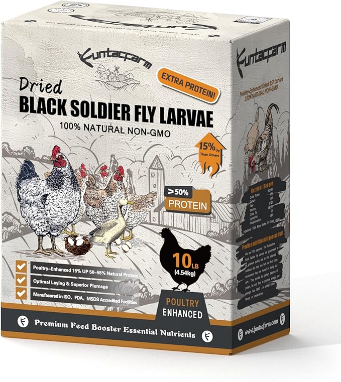 10LB Premium Dried Black Soldier Fly Larvae - Non-GMO BSFL Insect Chicken Feed with 50%+ Protein, Superior to Meal Worms for Wild Birds & Chicken Treats for Laying Hens, Grubs with More Calcium