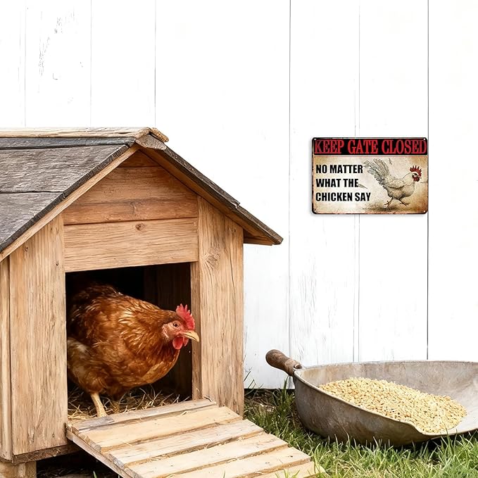 Outdoor Chicken Coop Decor Rustic Farmhouse Wall Decor Chicken Themed Gifts Funny Farm Animals Decorations Retro Metal Sign 8×12 Tin Sign