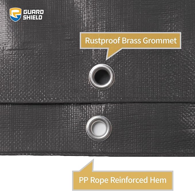 GUARD SHIELD Grey Tarps Heavy Duty Plus+ Waterproof 12x24 Feet, 12mil Large Tarp with Reinforced Grommets, Outdoor Cover for Roof, Car, Boat, Truck and Ground Pool