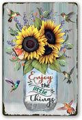 Sunflower Metal Tin Signs Hummingbird Metal Wall Decor Enjoy The Little Things Tin Sign Metal Art For Kitchen Hummingbirds Decor For Bathroom Vintage Sunflowers Tin Sign Wall Decor Gift 8x12 Inch
