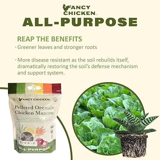 All-Purpose Manure - 15lbs Pelleted Dried Organic Chicken Manure | All-Natural Plant Food | Ideal for Vegetables Plants Fruits Trees Lawn Gardening & Farming | USDA Organic (2 Pack)