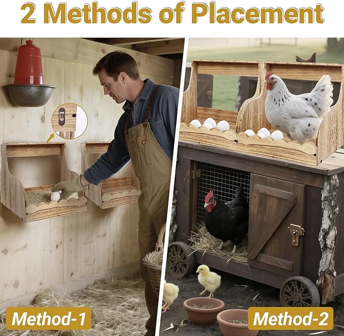 2-Pack Chicken Nesting Box, 2 Compartment Hen & Egg Laying Boxes, Easy Assembly Poultry Coop Accessories for Chickens Large