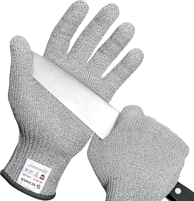 Schwer SlicePro ANSI A9 Cut Resistant Gloves, Food Grade Cutting Gloves for Kitchen Food Prep, Mandoline Gloves for Meat Cutting, Oyster Shucking, Fish Fillet Processing, PR1501-G, 10 Pairs, XL