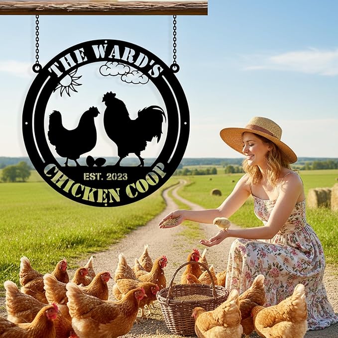 Custom Chicken Coop Metal Sign, Personalized Chicken Coop Sign for Outside, Custom Metal Hen House Farm Signs, Chickens Hen House Farmhouse Wall Art Decor