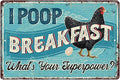 Funny Chicken Coop Signs,I Poop Breakfast Funny Farm,Vintage Metal Chicken Decor For Home Farm Yard Garden Kitchen Outdoor 8" x 12", Retro Turquoise Tin Signs