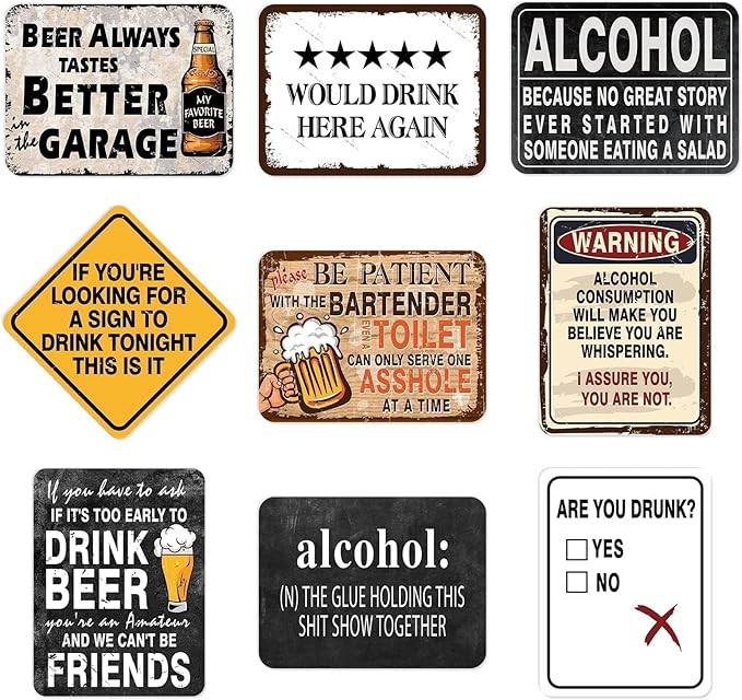 WERNNSAl Beer Party Decorations - 9 PCS Vintage Beer Birthday Decorations for Men Women Cheers and Beers Party Decorations Funny Alcohol Party Signs for Home Bar Man Cave Wall Decor