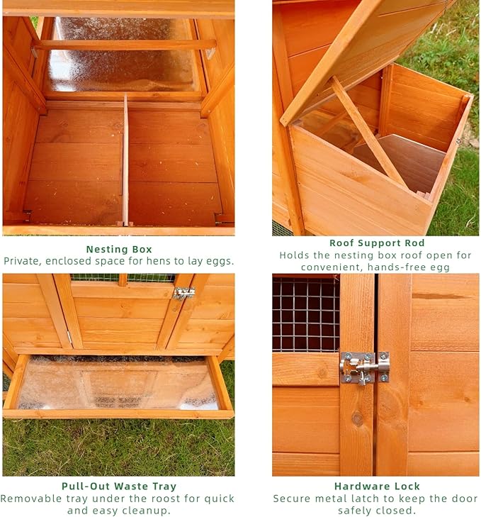 Wooden Chicken Coop for 4 to 6 Chickens Large Poultry Hen House with Outdoor Run Nesting Box Pull Out Tray and Easy Access Sliding Door