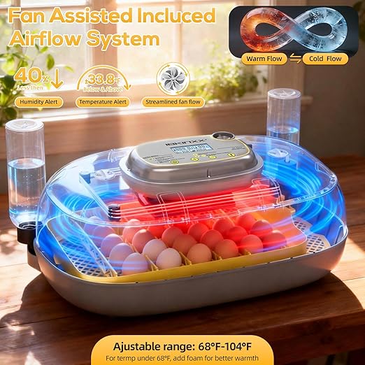 Incubator for Hatching Eggs-24 Egg Capacity, Automatic Egg Turner, Temperature & Humidity Control, 360° Viewing for Chicken, Duck and Quail Eggs