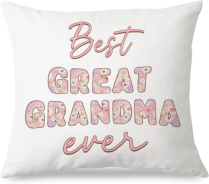 Great Grandma Gifts Pillow Covers 18x18, Best Great Grandma Gifts for Birthday Mother's Day, Best GG Grand Mother Ever Pink Floral Throw Pillow Covers for Couch Bed Home Bedroom Living Room