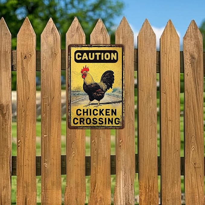 Funny Chicken Signs Chicken Crossing Aluminium Sign Metal Chicken Signs Decor Home Ktichen Farm Are Wall 12x8 Inch Vintage Chicken Signs For Coop Metal Tin Signs Poster