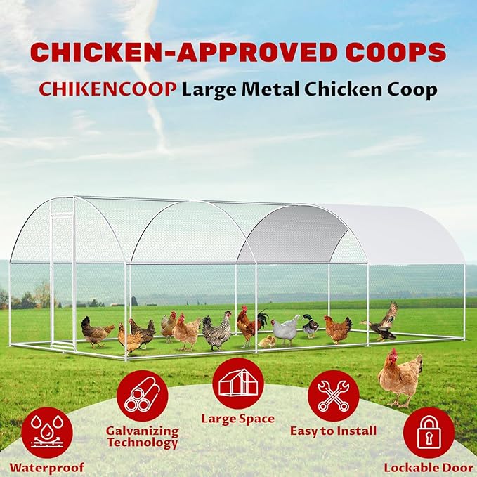 Chicken Coop Large Metal Chicken House Chicken Coops for 40 Chickens Poultry Cage with Waterproof Cover for Rabbits Duck Walk-in Chicken Run for Yard Chicken Pen