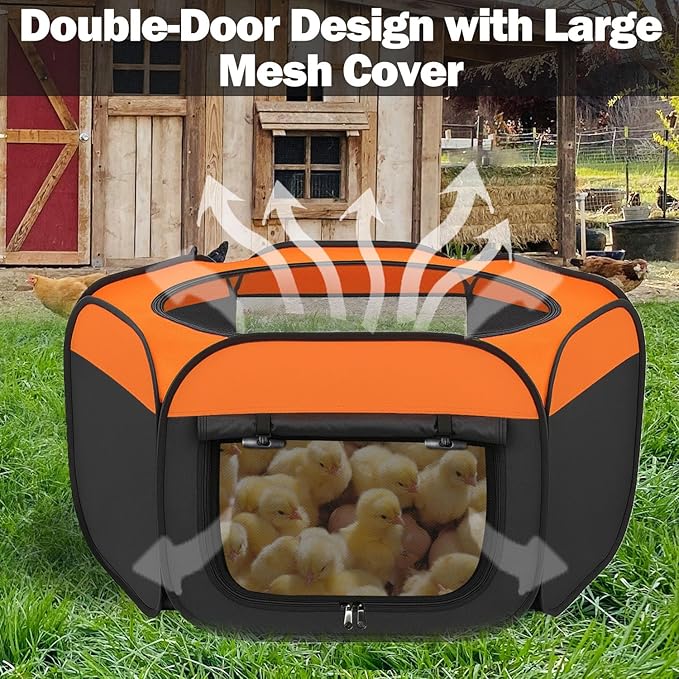 Chicken Brooder Box for Chicks, Pop-Up Chick Starter Kit Brooder Pen with Double Door Cover, Collapsible Large Baby Chicken Brooder for Indoor Outdoor Use, for Chicks, Ducks & Quail