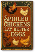 Funny Chicken Metal Sign Outdoor, Aluminum Farmhouse Wall Decor for Coop Door or Yard Area, Fluffy Humor Country Living Style, Rustic 8x12 Inch Gift