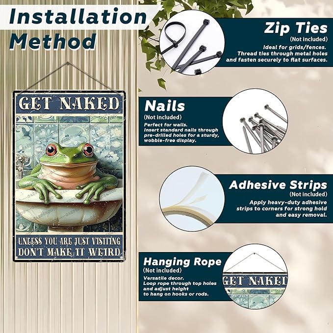 Vintage Frog Bathroom Metal Sign Frog Get Naked Metal Poster Home Bathroom Kitchen Garden Retro Aluminium Sign Art Wall Decor 12x8 Inch