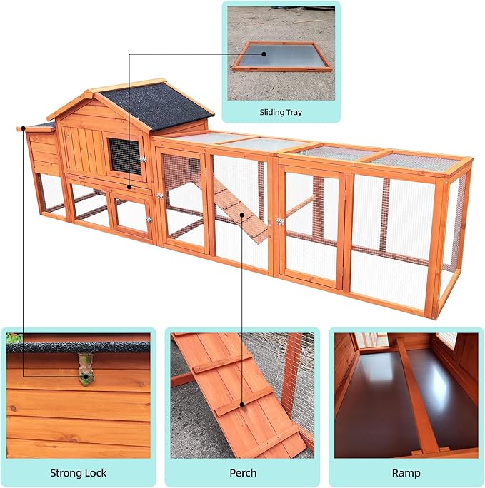 ZMAD Large Chicken Coop with Run, Wooden Hen House for 2-5 Chickens, Outdoor Chicken Run Poultry Cage Rabbit Cage Duck House with Nesting Box (Red)