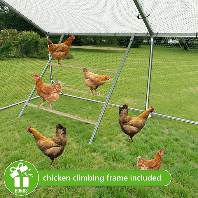 Large Chicken Coop,Metal Chicken Run for Yard with Feeding Door,Walk-in Chicken Pen for 10-20 Chickens,Outdoor Poultry Cage with Anti-UV Cover