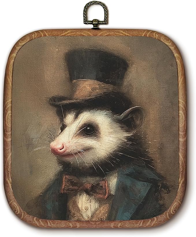 Hxlac Vintage Opossum Rectangular Wall Art Framed, Dark Moody Opossum Rectangular Wall Decor, Rustic Farm Animal Hanging Canvas Prints Wall Sculptures for Home Living Room Bedroom Decor, 5.7×6.5 Inch